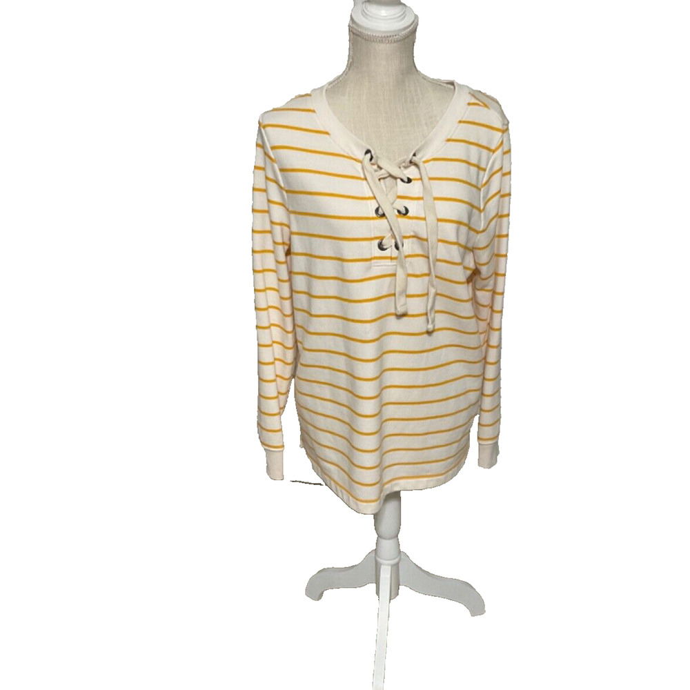 Old‎ Navy Pullover Women's Large Long Sleeve V Neck Yellow Striped Knit Top